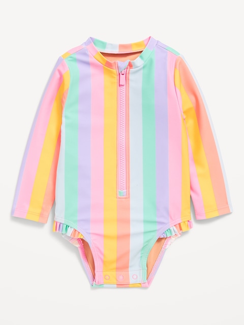 Printed Zip-Front Rashguard One-Piece Swimsuit for Baby - Multi Stripe