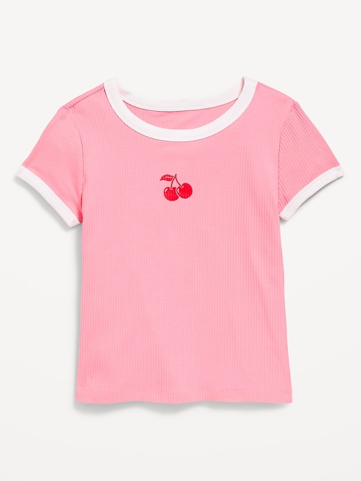 View large product image 1 of 1. Fitted Ribbed Graphic T-Shirt for Girls