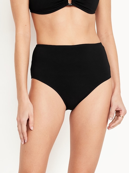 Image number 1 showing, High-Waisted Textured Bikini Swim Bottoms