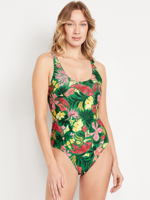 Matte One-Piece Swimsuit - Green Floral