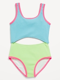 Image number 1 showing, Textured Jacquard Cutout One-Piece Swimsuit for Girls
