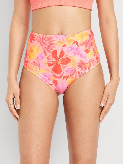 Matte High-Waisted Bikini Swim Bottoms - Pink Multi Floral