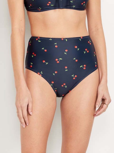 Matte High-Waisted Bikini Swim Bottoms - Cherry