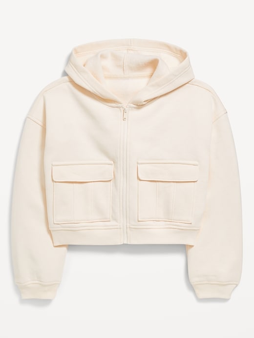 View large product image 1 of 1. Cropped Zip-Front Cargo Pocket Hoodie for Girls