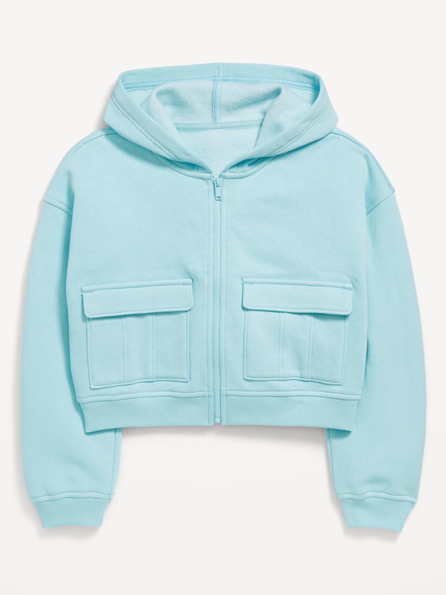 Cropped Zip-Front Cargo Pocket Hoodie for Girls