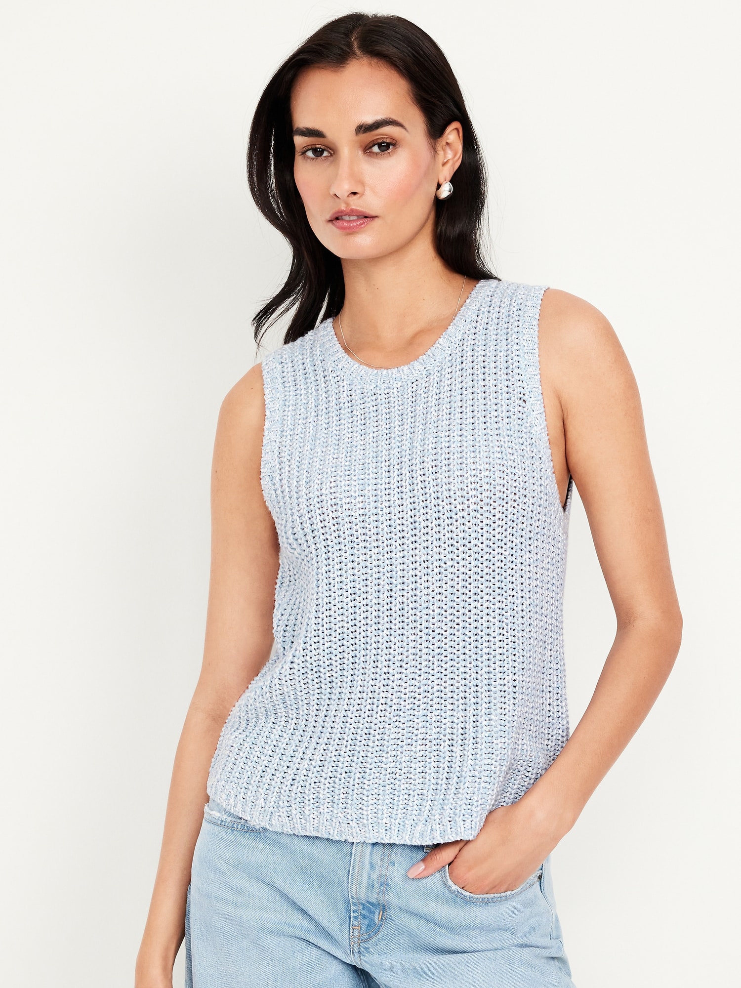 Sleeveless Open-Stitch Sweater