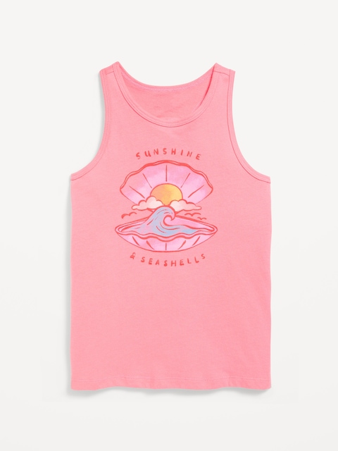 Fitted Back Cutout Graphic Tank Top for Girls - Light Peony