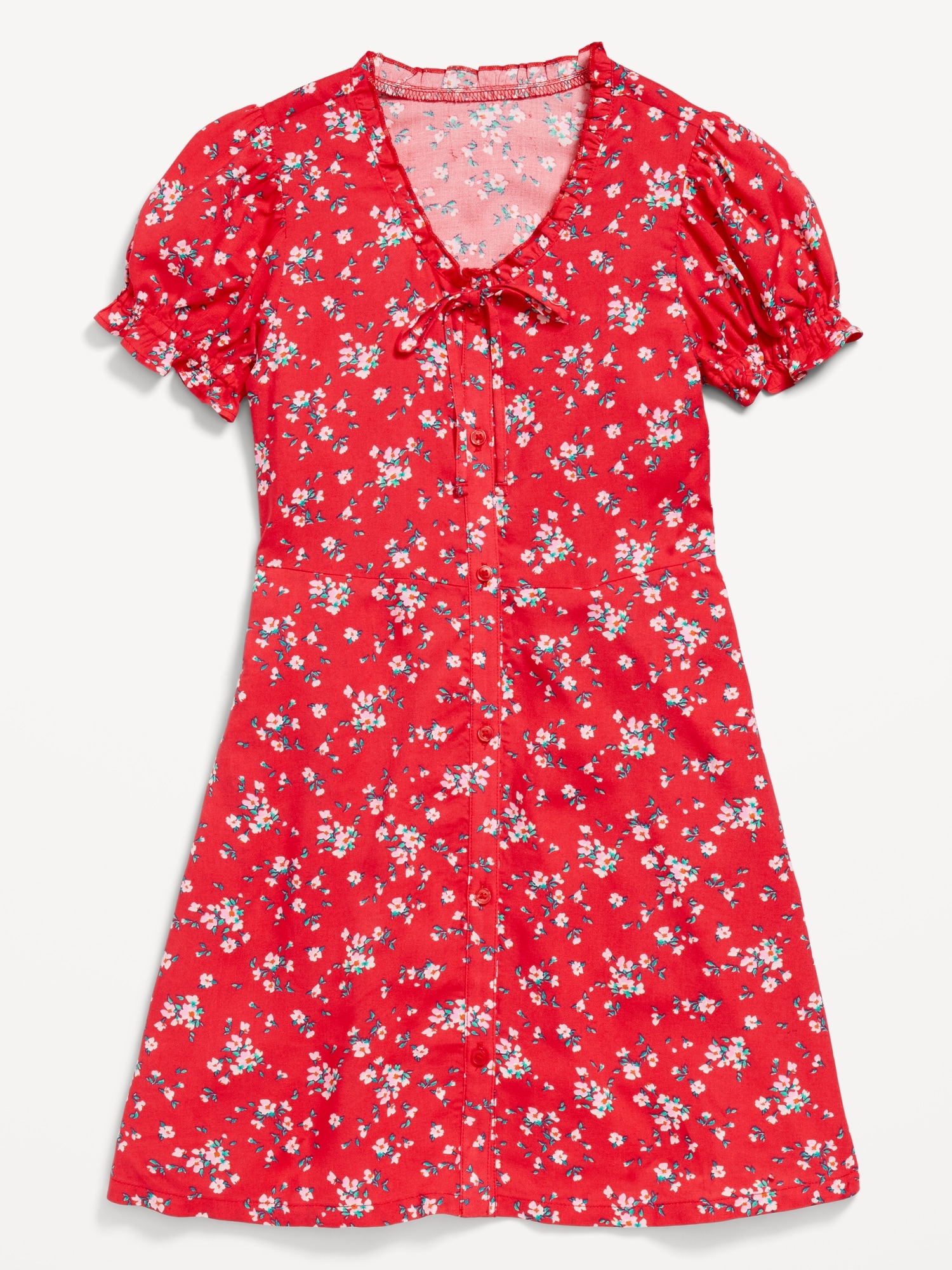 Printed Short-Sleeve Button-Front Fit and Flare Dress for Girls