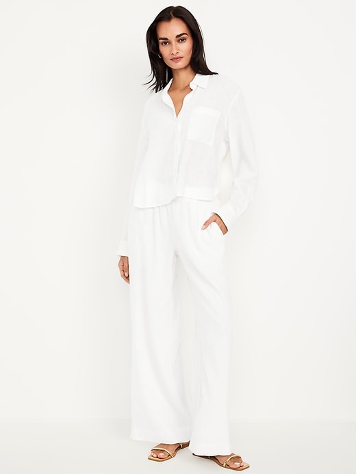 Image number 1 showing, High-Waisted Linen-Blend Wide-Leg Pants