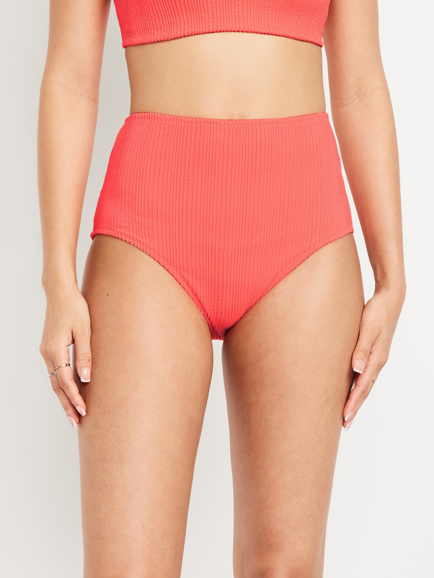 High-Waisted Ribbed Bikini Swim Bottoms