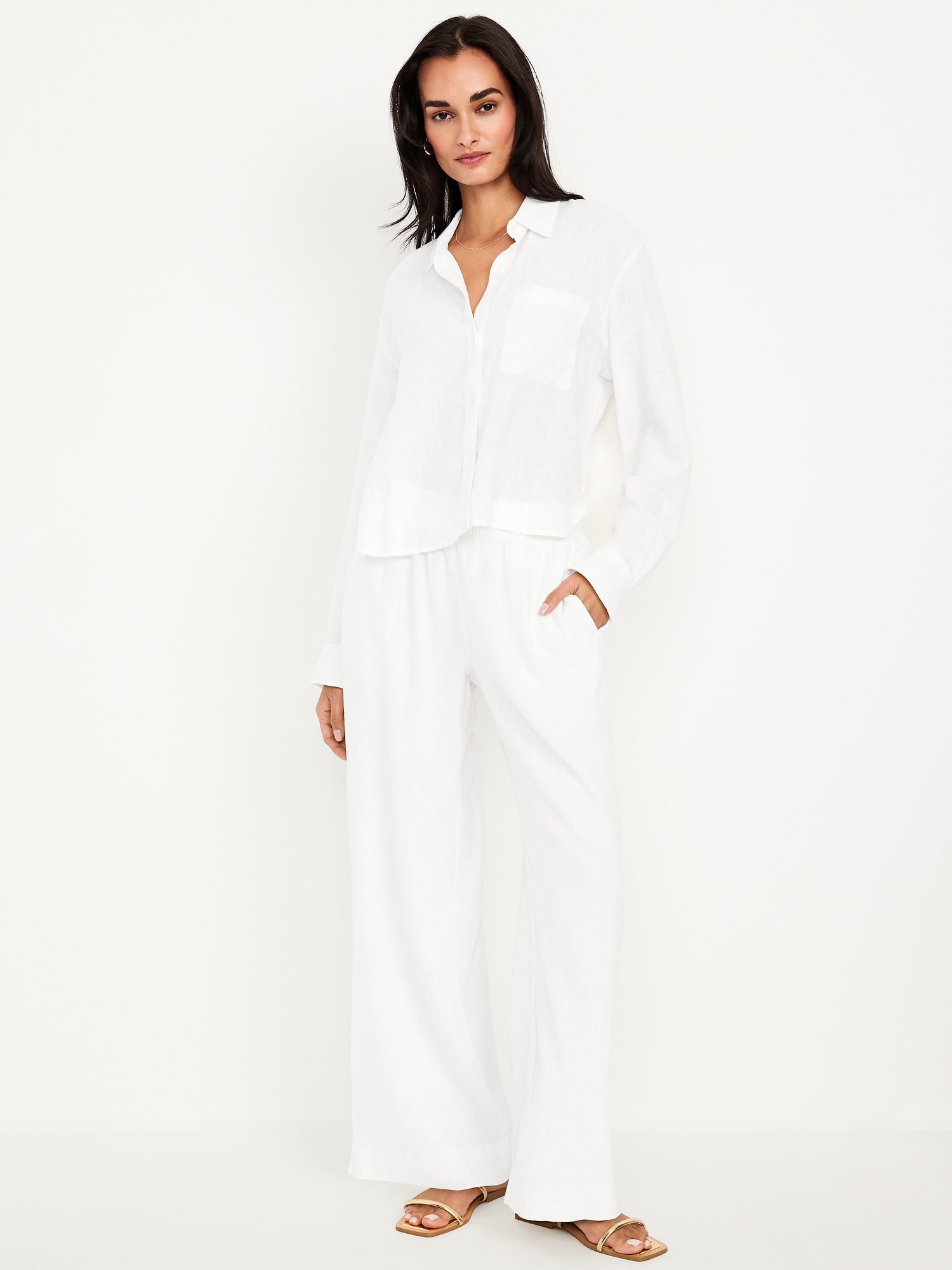 High-Waisted Linen-Blend Wide-Leg Pants