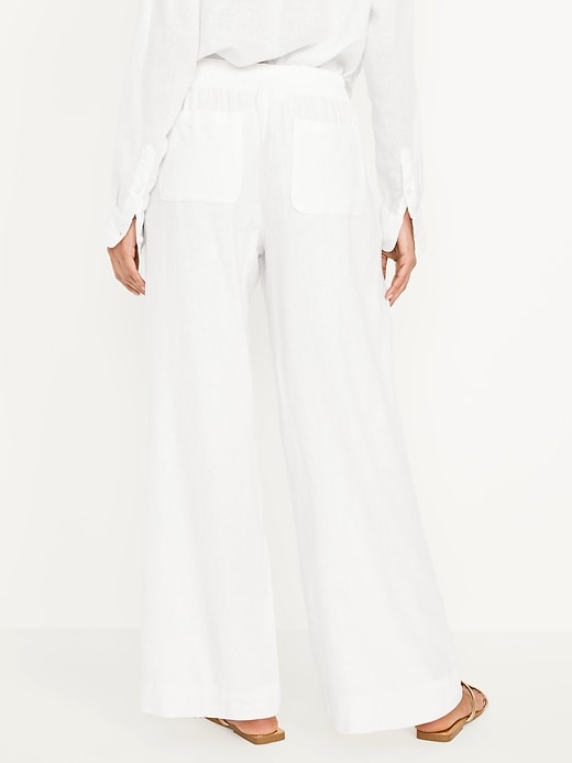 Image number 3 showing, High-Waisted Linen-Blend Wide-Leg Pants