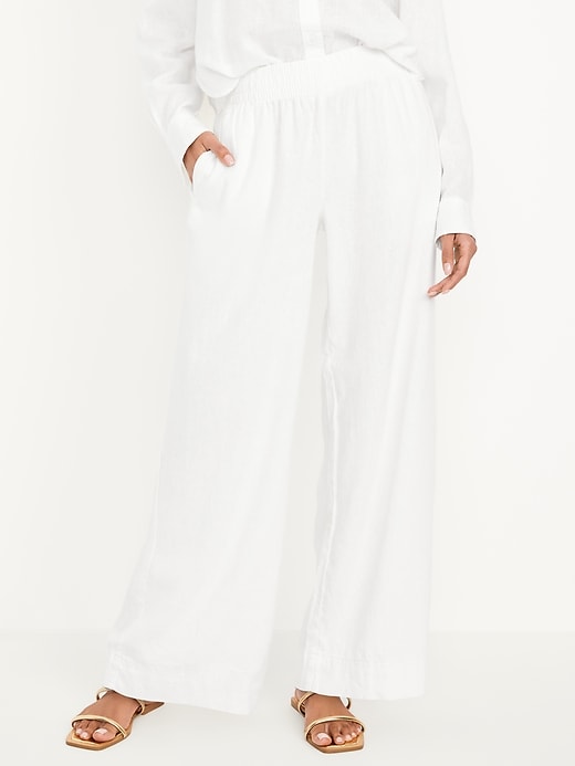 Image number 2 showing, High-Waisted Linen-Blend Wide-Leg Pants