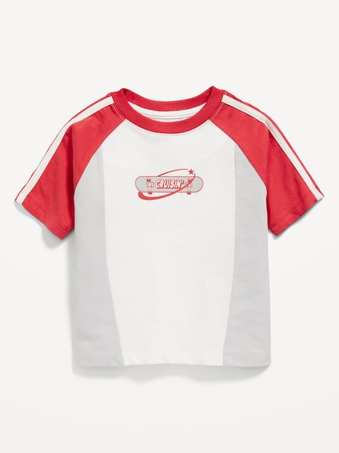 Oversized Color-Block Graphic T-Shirt for Toddler Boys - Red/White