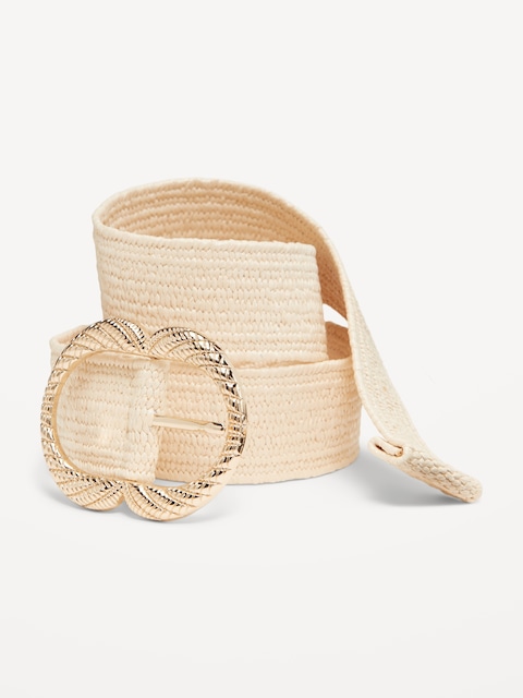 Woven Double Buckle Belt - Totally Natural