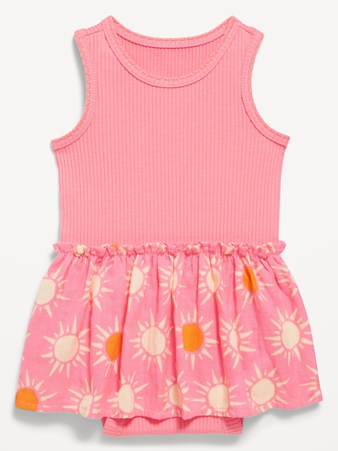 Sleeveless Ribbed Bodysuit Dress for Baby - Pink Splendor