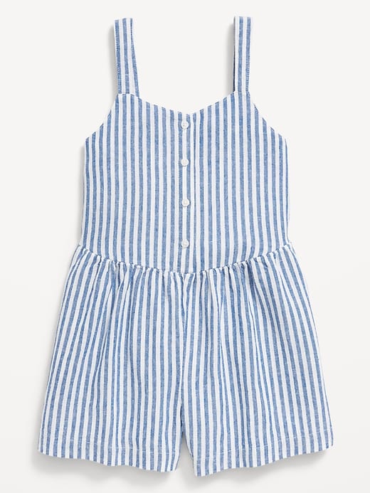 Image number 3 showing, Sleeveless Linen-Blend Button-Front Romper for Girls