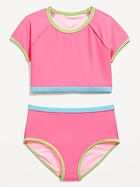 Image number 1 showing, Color-Block Raglan-Sleeve Swim Set for Girls