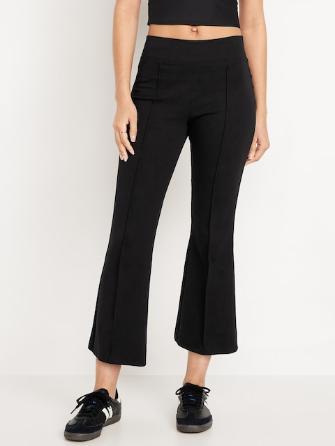 High-Waisted Dynamic Fleece Crop Kick Flare Sweatpants - Black Jack