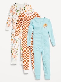 Image number 1 showing, Snug-Fit 2-Way-Zip Pajama One-Piece 3-Pack for Toddler & Baby