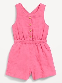 Image number 1 showing, Sleeveless Button-Front Romper for Toddler Girls