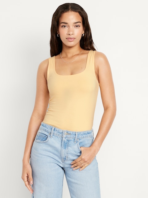 Fitted Double-Layer Scoop-Neck Tank Top - Sweet Butter