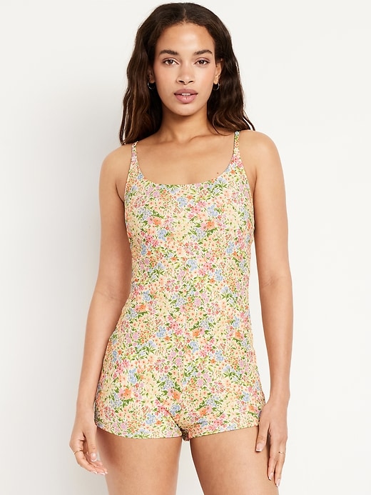 Image number 1 showing, Textured Swim Romper -- 2.5-inch inseam