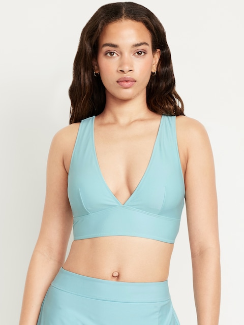 Matte Longline Bikini Swim Top - Ceramic Blue