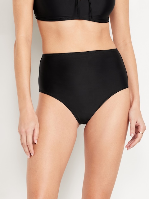 Matte High-Waisted Bikini Swim Bottoms - Black Jack