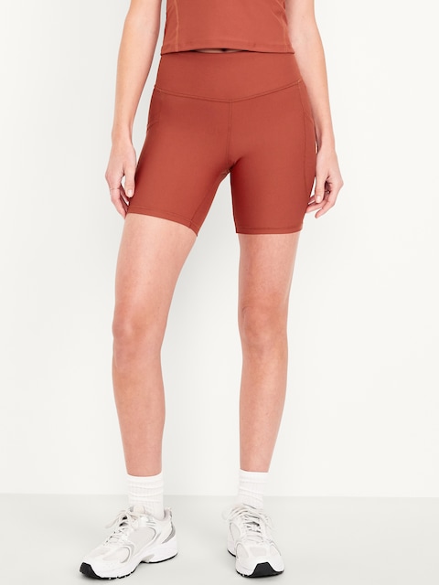 High-Waisted PowerSoft Pocket Biker Shorts -- 6-inch inseam - Cherry Birch