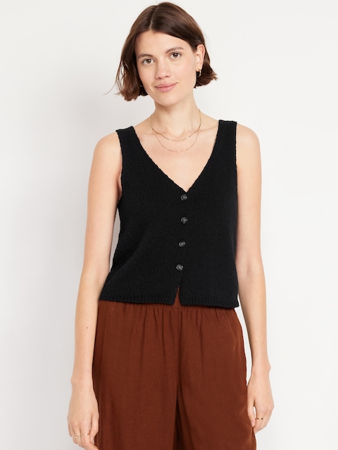 Button-Front Sweater Vest - Black Jack