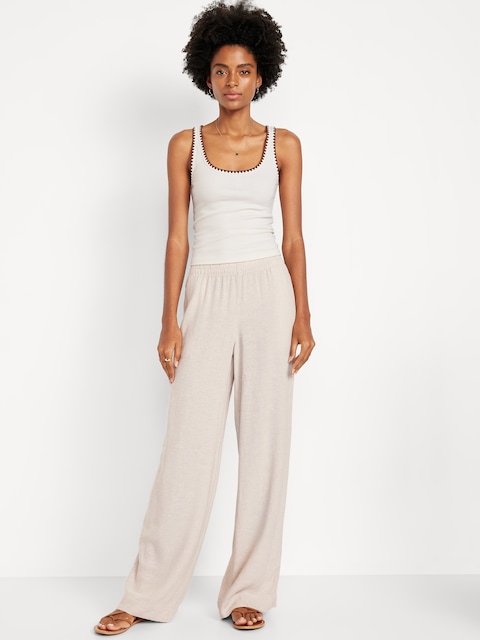 High-Waisted Linen-Blend Wide-Leg Pants - Flax Linen