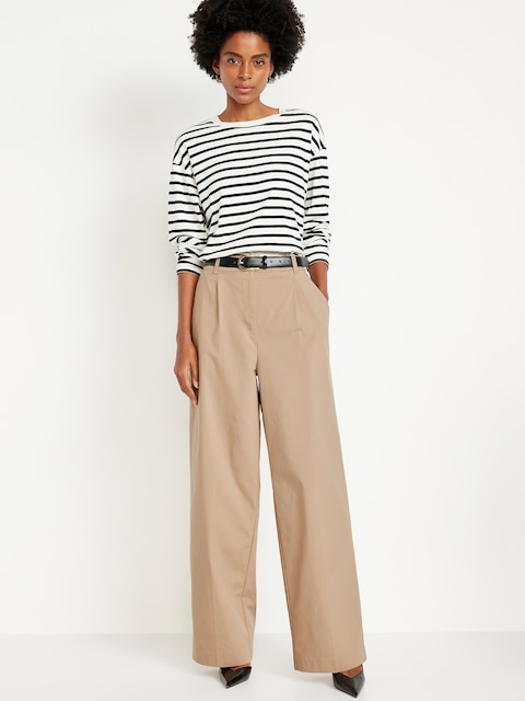 Extra High-Waisted Poplin Taylor Wide-Leg Trouser Pants - Shore Enough