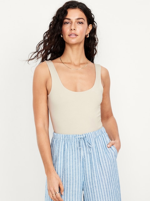 Double-Layer Scoop-Neck Bodysuit - Wish Bone