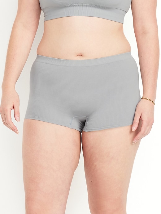 Image number 5 showing, Mid-Rise Seamless Ribbed Boyshort Underwear