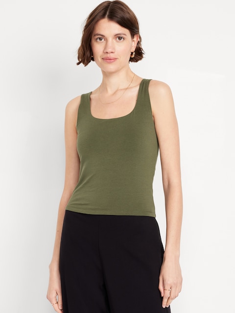Fitted Double-Layer Scoop-Neck Tank Top - Alpine Tundra