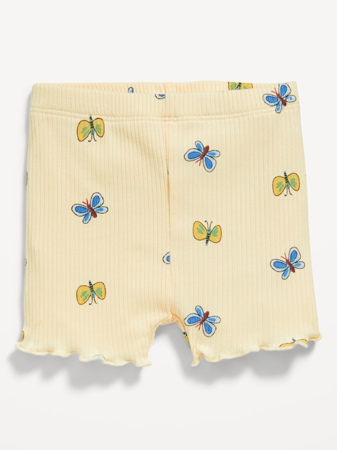 Ribbed Lettuce-Edge Biker Shorts for Baby - Butterfly Yellow