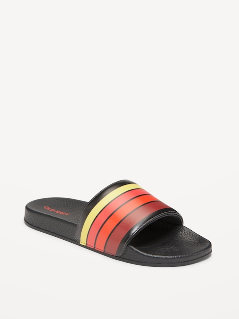 Gender-Neutral Faux-Leather Pool Slide Sandals for Kids - Warm Stripe