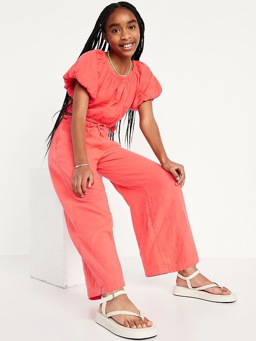 Image number 3 showing, Loose Printed High-Waisted Double-Weave Wide-Leg Pants for Girls