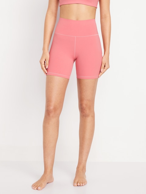High-Waisted StudioSmooth Biker Shorts -- 6-inch inseam - Dried Rose