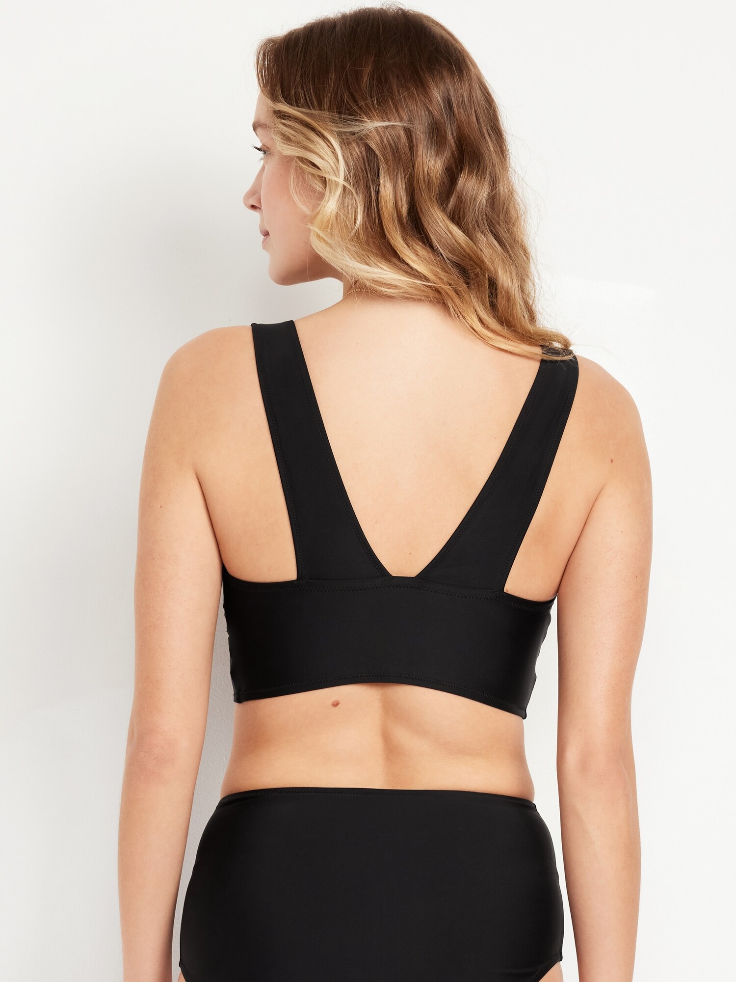 Верх бикини Longline, крой бикини, V-образный вырез — Old Navy, цвет: Светлый чёрный меланжевый — фото 2