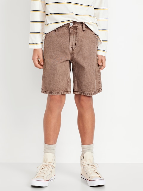 Knee Length Baggy Carpenter Jean Shorts for Boys - Lt Brown Wash