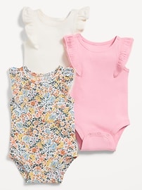 Image number 1 showing, Printed Short-Sleeve Ruffle-Trim Bodysuit 3-Pack for Baby