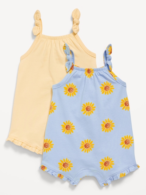 Sleeveless Tie-Knot One-Piece Romper 2-Pack for Baby - Sunflower