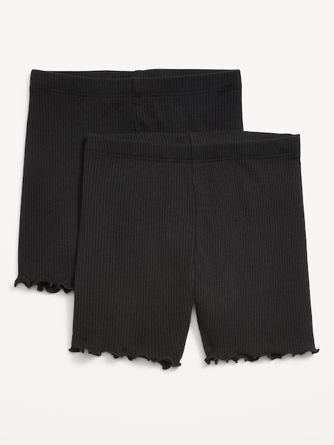 Ribbed Lettuce-Edge Biker Shorts 2-Pack for Toddler Girls - Black Jack