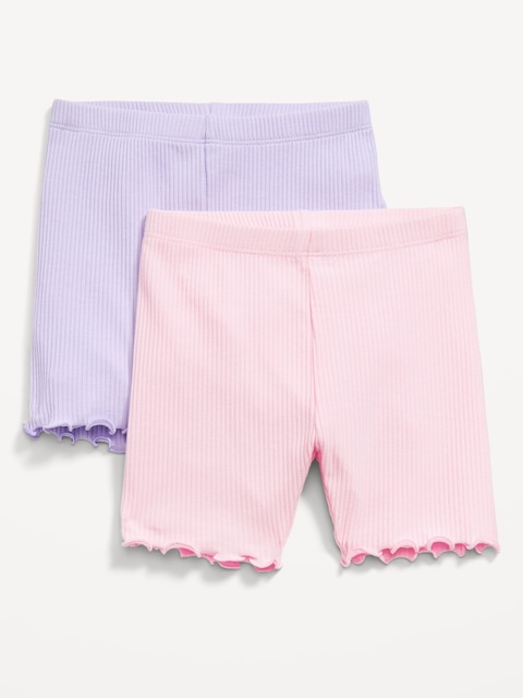 Ribbed Lettuce-Edge Biker Shorts 2-Pack for Toddler Girls - Oleander