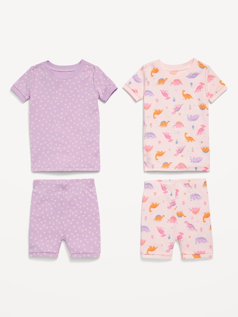 Snug-Fit Printed Pajama 4-Piece Set for Toddler & Baby - Pink Flower