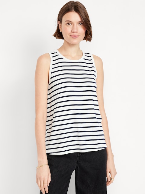 Luxe Sleeveless Striped Top - White/Navy Stripe