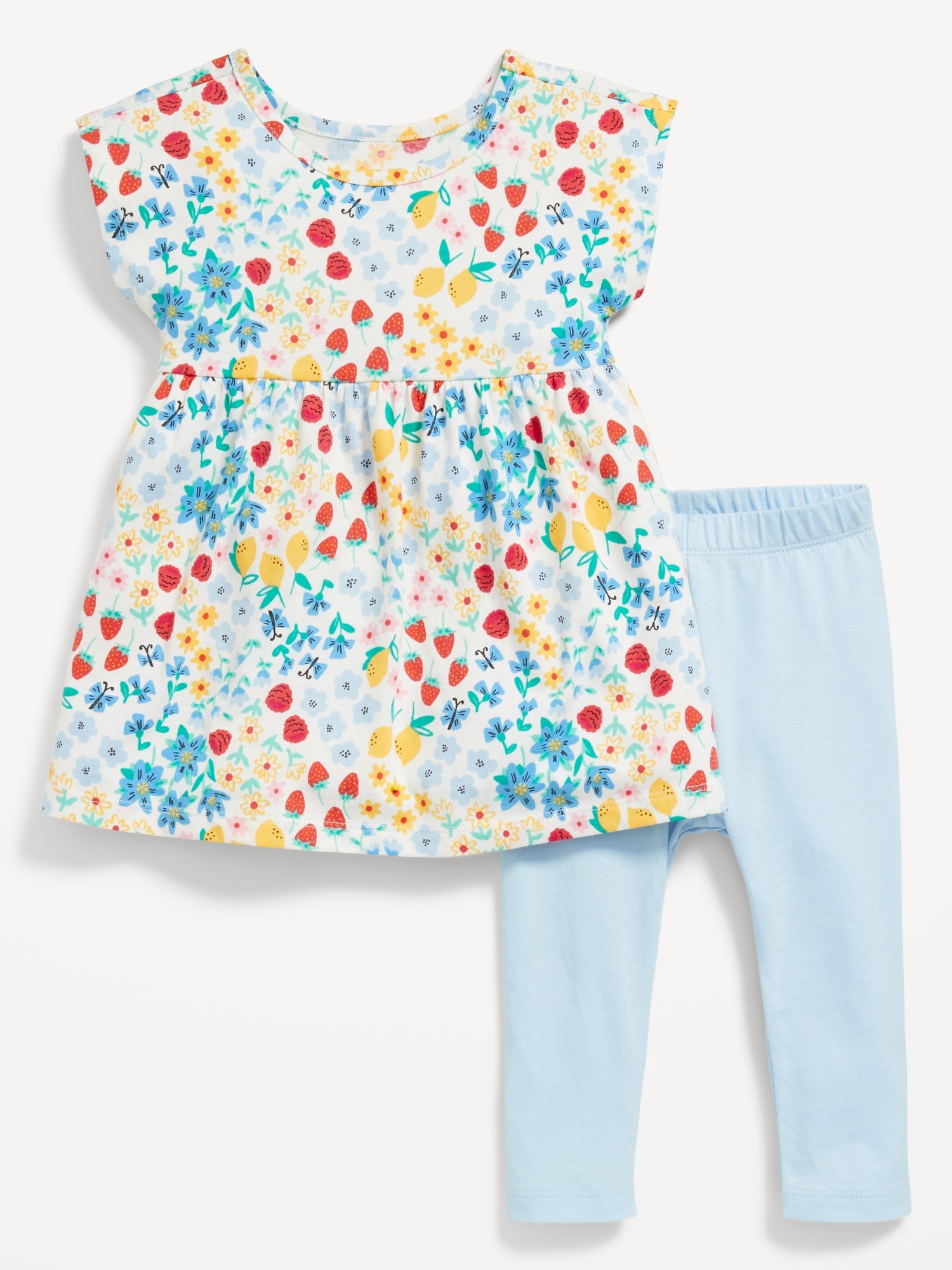 Printed Short-Sleeve Dress and Leggings Set for Baby