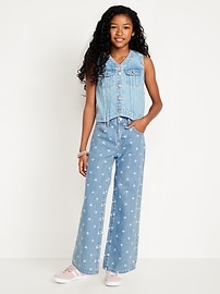 Image number 1 showing, Printed High-Waisted Baggy Wide-Leg Jeans for Girls